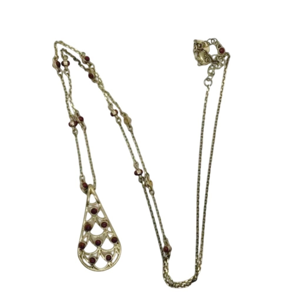 Lia‎ Sophia long gold necklace w/ red beads